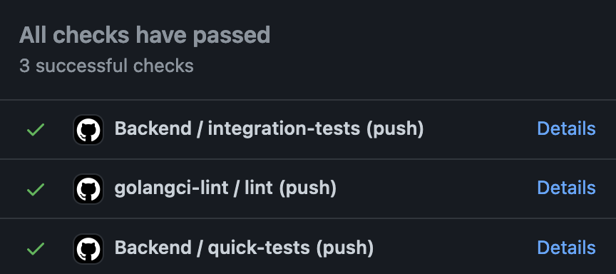 tests result in github actions